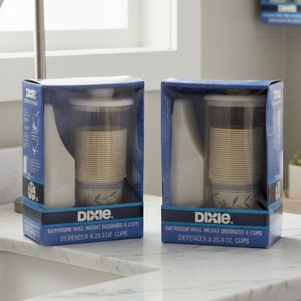 Vintage 1988 Dixie Bathroom Cup Dispenser Lot 2 NOS Sealed Marble Ivory